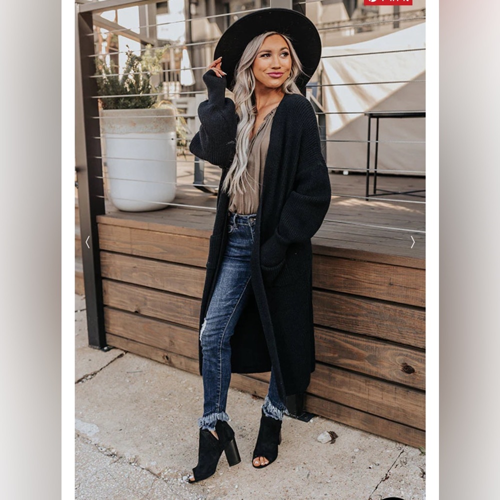 Black long duster cardigan